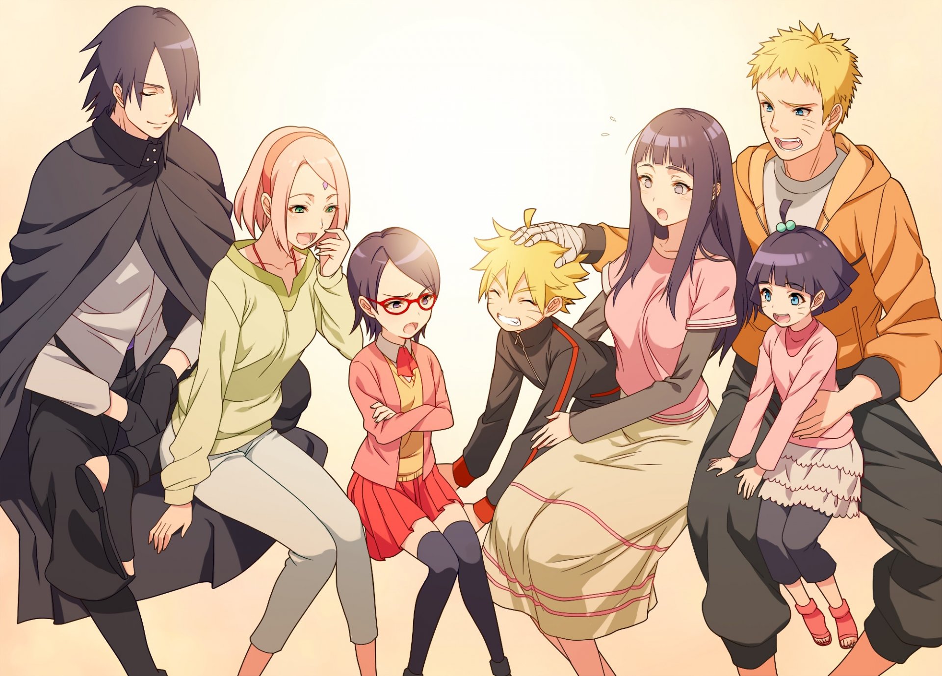 arte morittokoke anime naruto uzumaki naruto sasuke haruno sakura hyuga hinata uchiha sharada uzumaki boruto uzumaki himawari ragazze ragazzi coppie famiglie bambini gioia occhiali