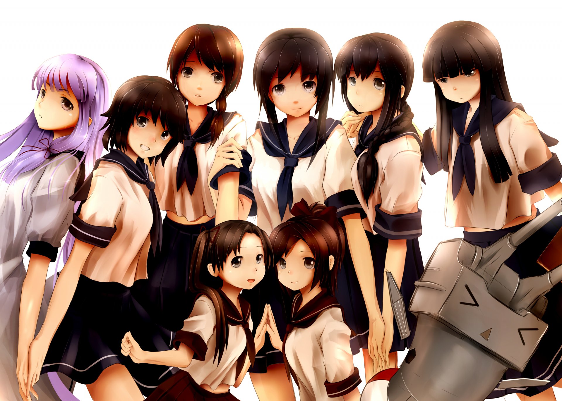 art cowinsky kantai collection ayanami fubuki hatsuyuki isonami miyuki murakumo rensouhou-chan shikinami shirayuki girls schoolgirl form anime