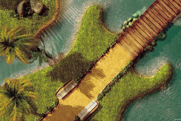 Fantasy-Kunst der Insel in Form einer Gitarre