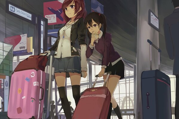 Anime girls at the airport