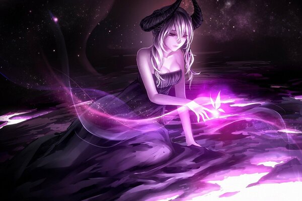 A girl in a magical purple glow