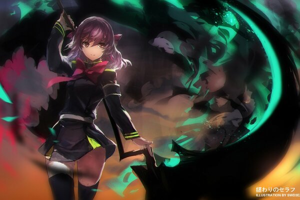 Anime. Hiiragi shinoa. Weapon Magic