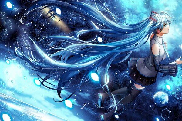 Anime girl in the starry sky