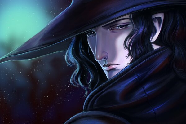 Anime Vampire Hunter w kapeluszu