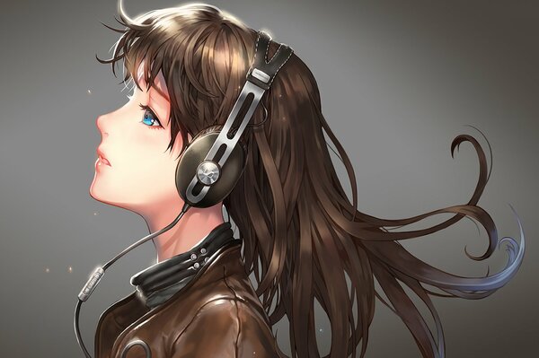 Chica con auriculares escuchando música