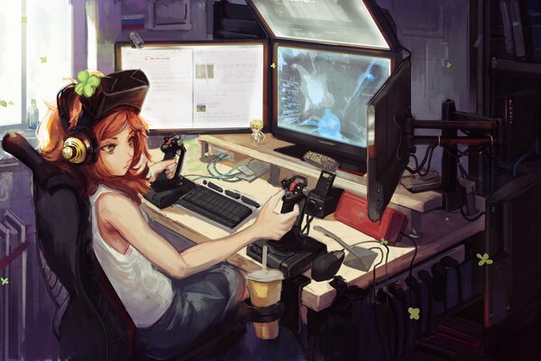 Girl at the computer , anime