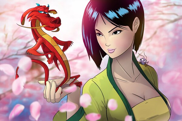 Bella principessa Mulan con il drago