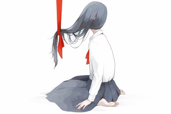 Anime girl sitting on her knees