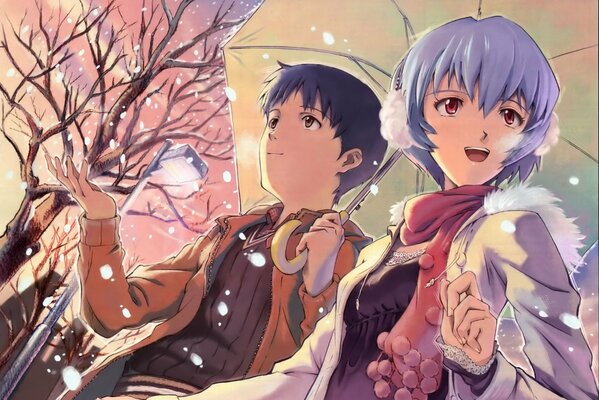 Evangelion. Peren and the girl. Anime. Winter