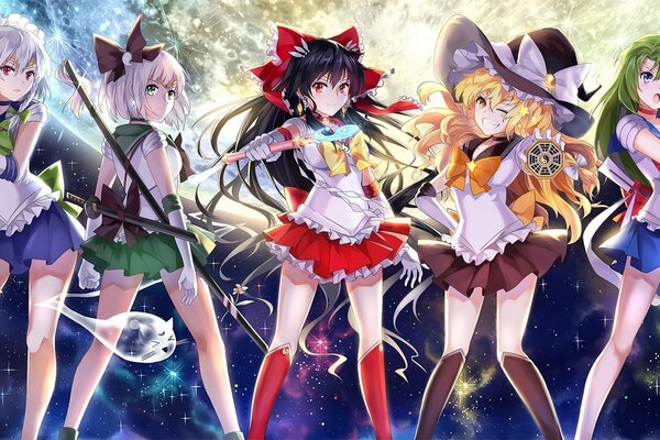 Art on the theme of Sailor Moon in the form of witches