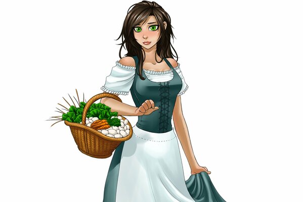 Chica con cesta de verduras, anime