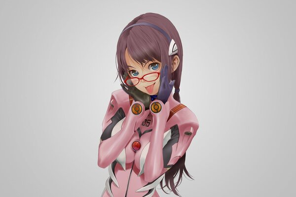 Girl with glasses on a light gray background - anime-style art