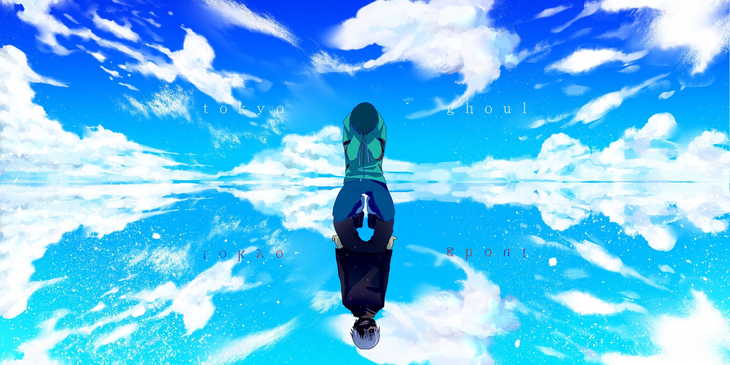 kunst winnie anime tokyo ghoul kaneki ken kerl wasser reflexion himmel wolken