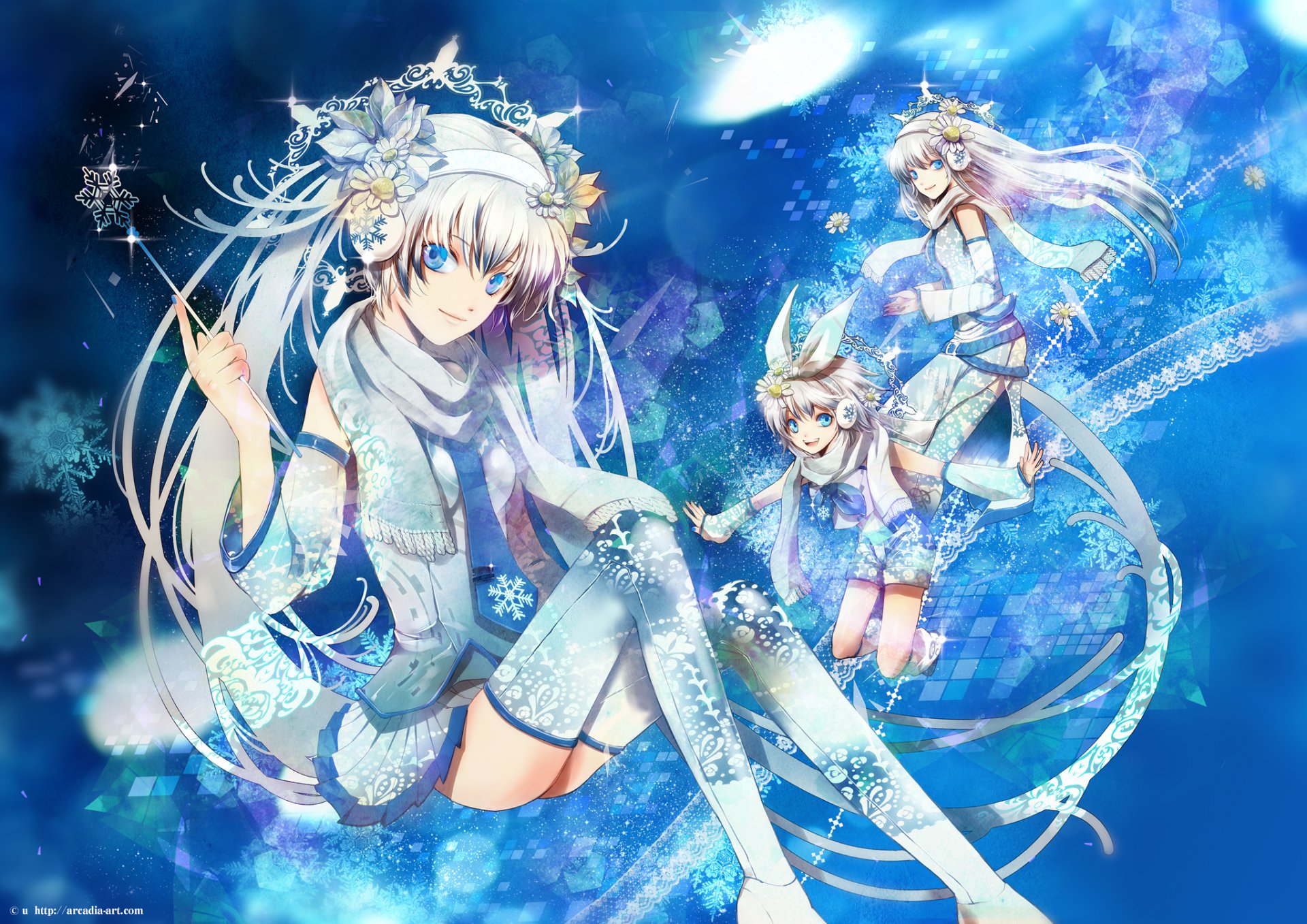 arte vocaloid vocaloid miku yuki rin yuki luka yuki ragazze fiocchi di neve magia