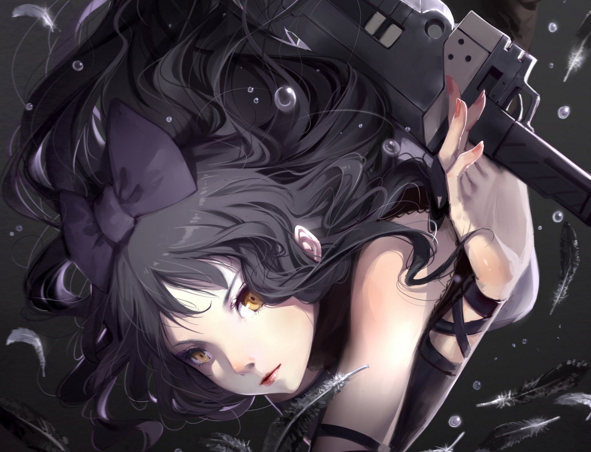 kunst cici anime rot weiß schwarz gelb blake belladonna mädchen federn bogen waffen blasen