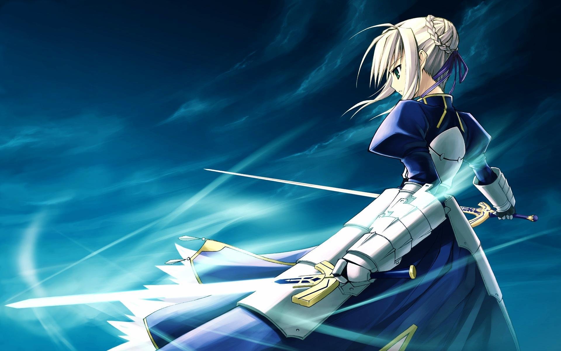 kunst schicksal / nacht bleiben type-moon saber mädchen schwert hintergrund wind