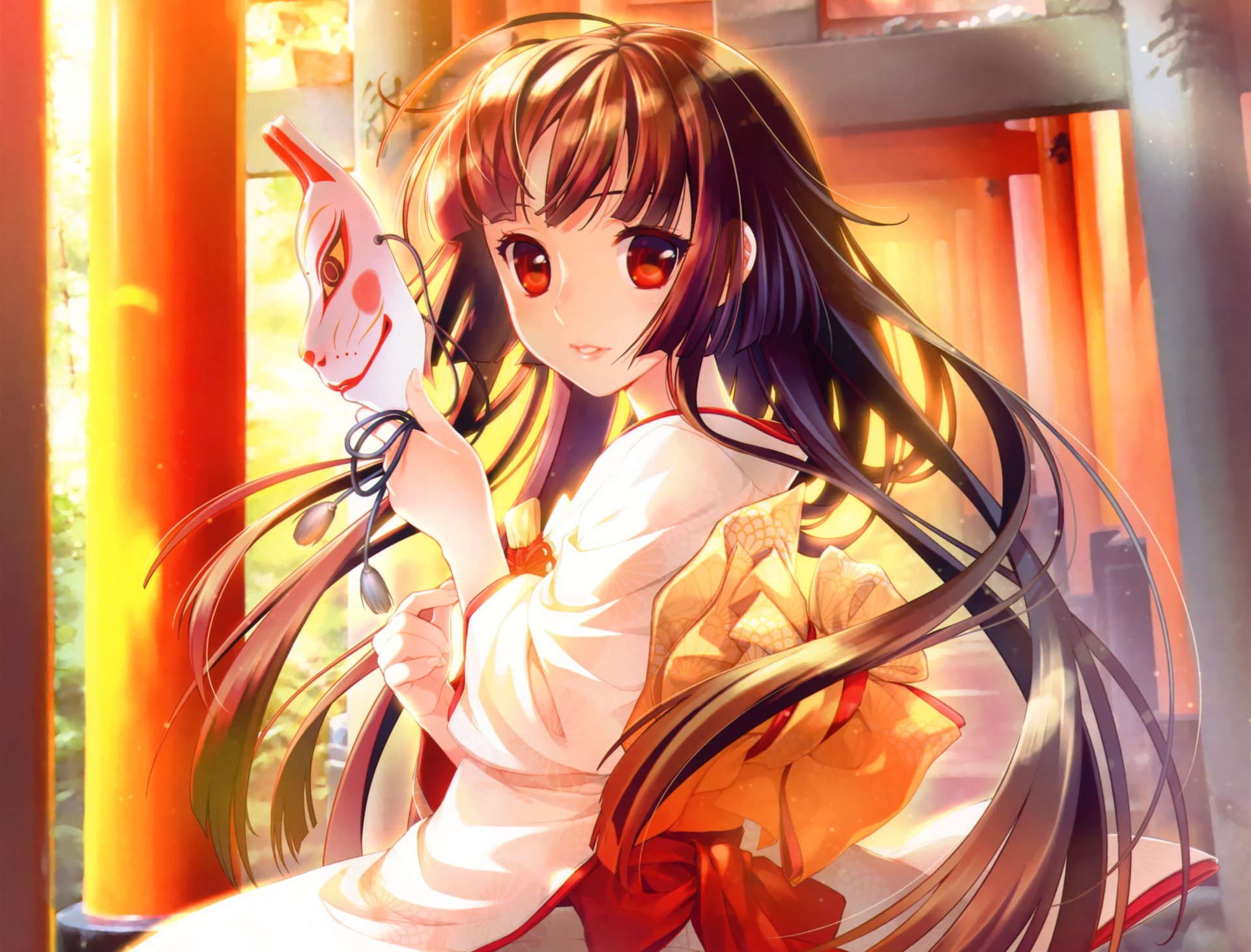 arte shirahane nao ragazza kimono maschera arco sole anime