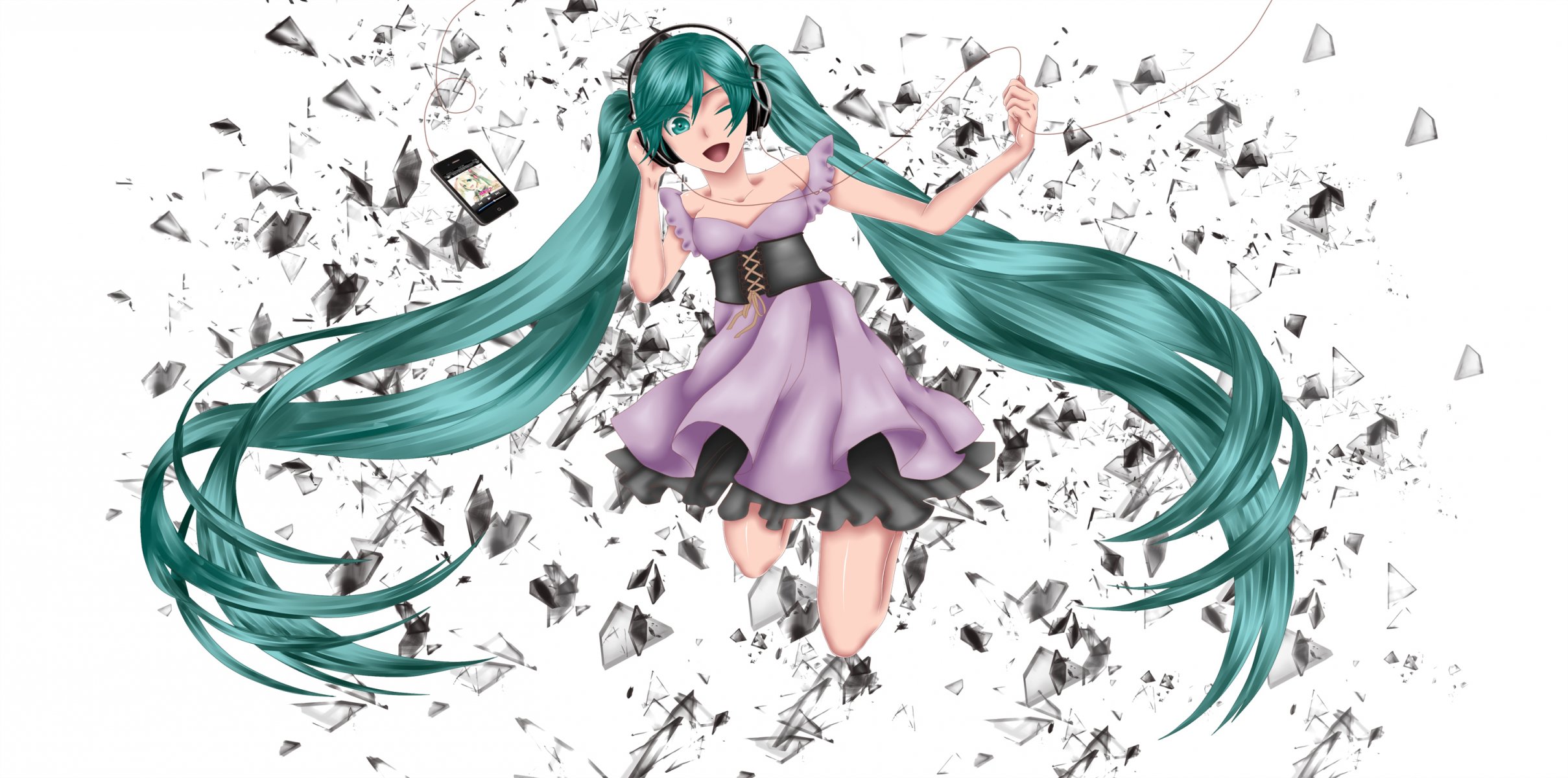 art vocaloid hatsune miku vocaloid hastune miku fille casque fil joueur éclats ipod