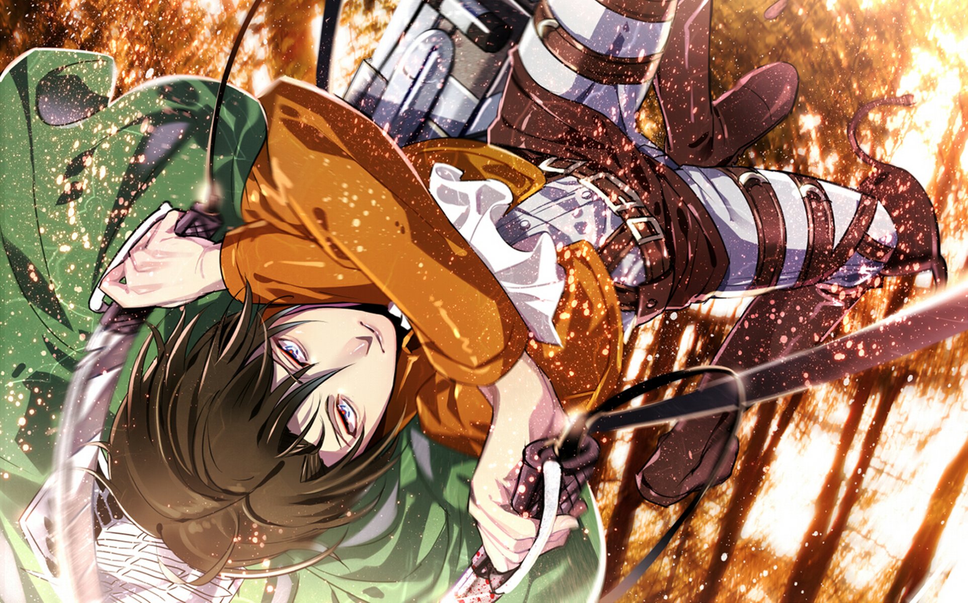 attacco su titano shingeki no kyojin rivaille levi ragazzo scintille foresta salto