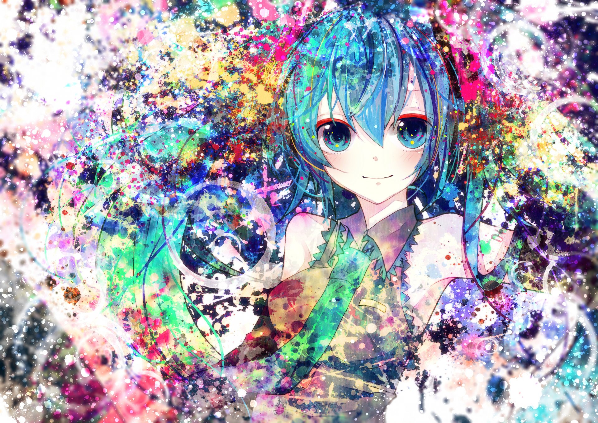 kunst sazanami shione vocaloid vocaloid hatsune miku mädchen bunt lächeln krawatte