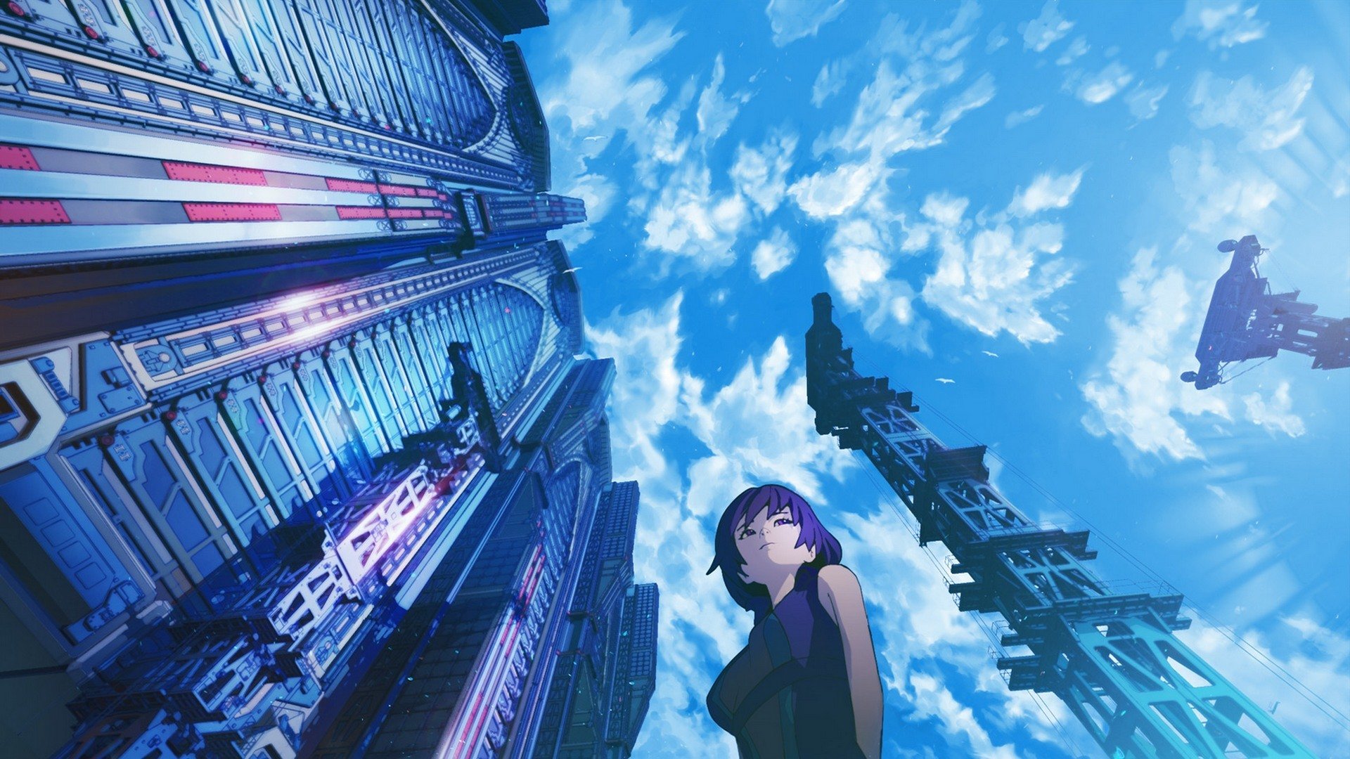 art arsenixc girl town house sky clouds anime