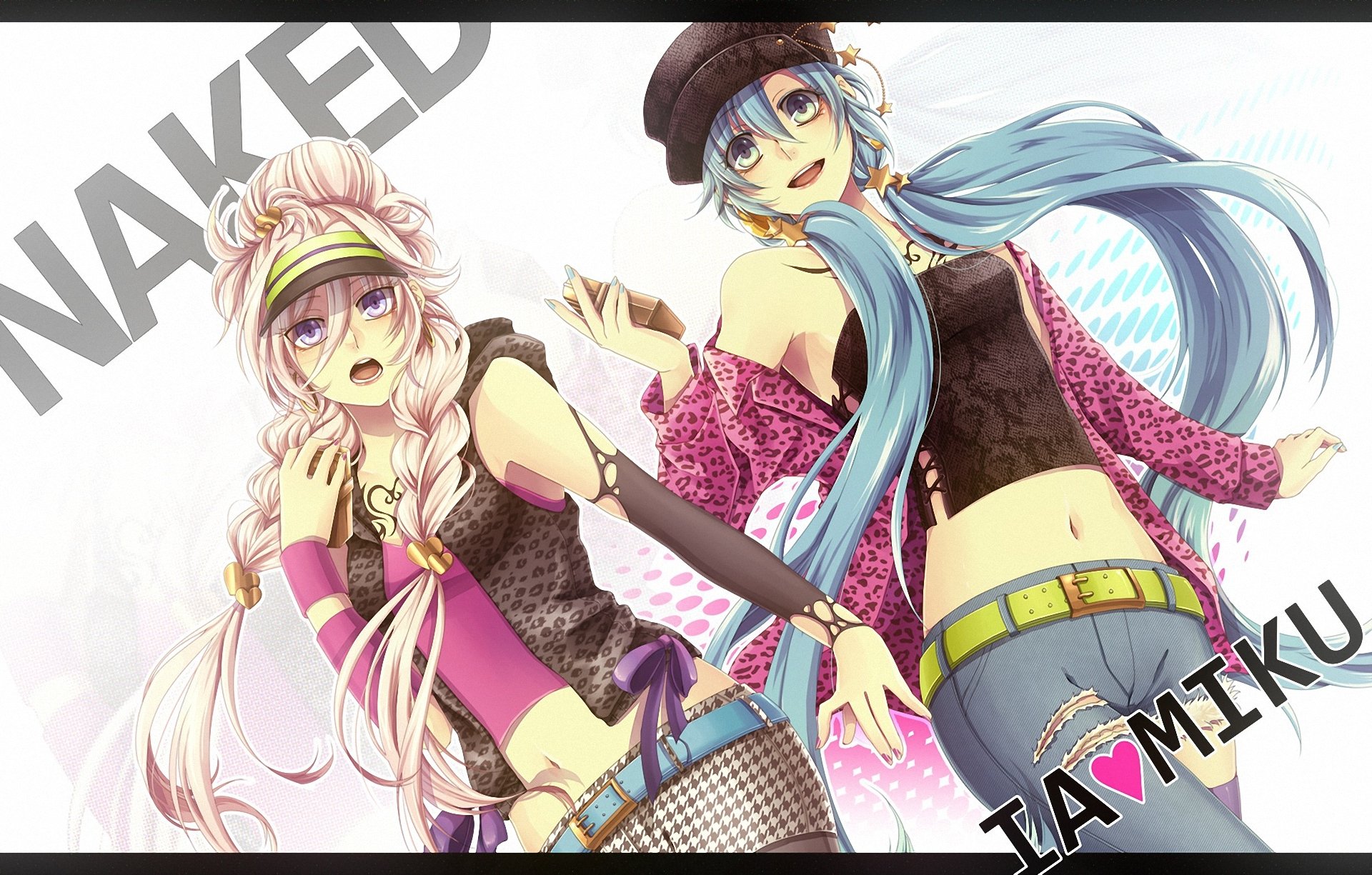 art domco vocaloid ia hatsune miku filles fond lettrage style queues de cheval tresses béret