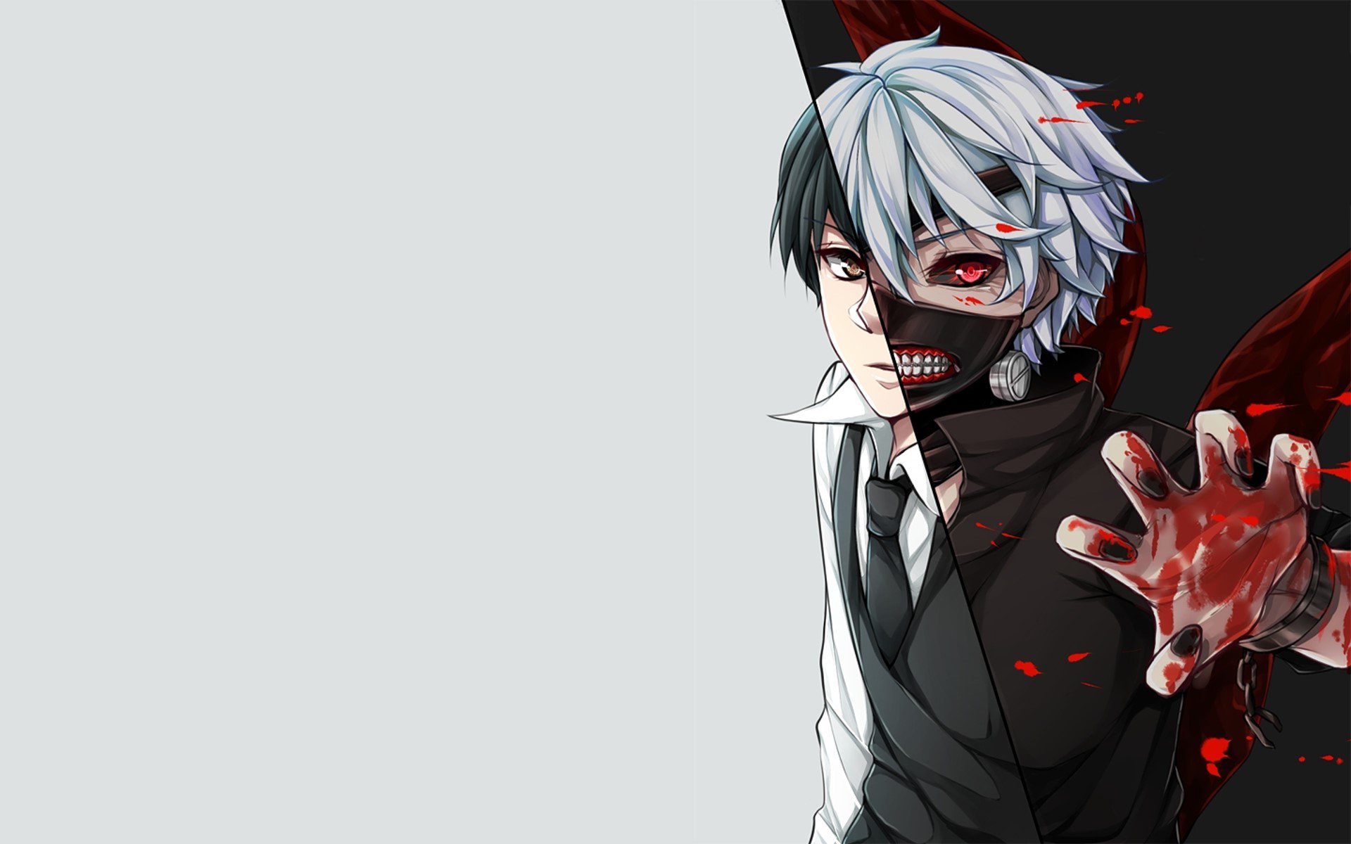 tokio ghul człowiek kanibal dwulicowość kaneki ken oko krew maska pazur sztuka tło tokyo ghoul facet dwulicowość kaneki ken sztuka