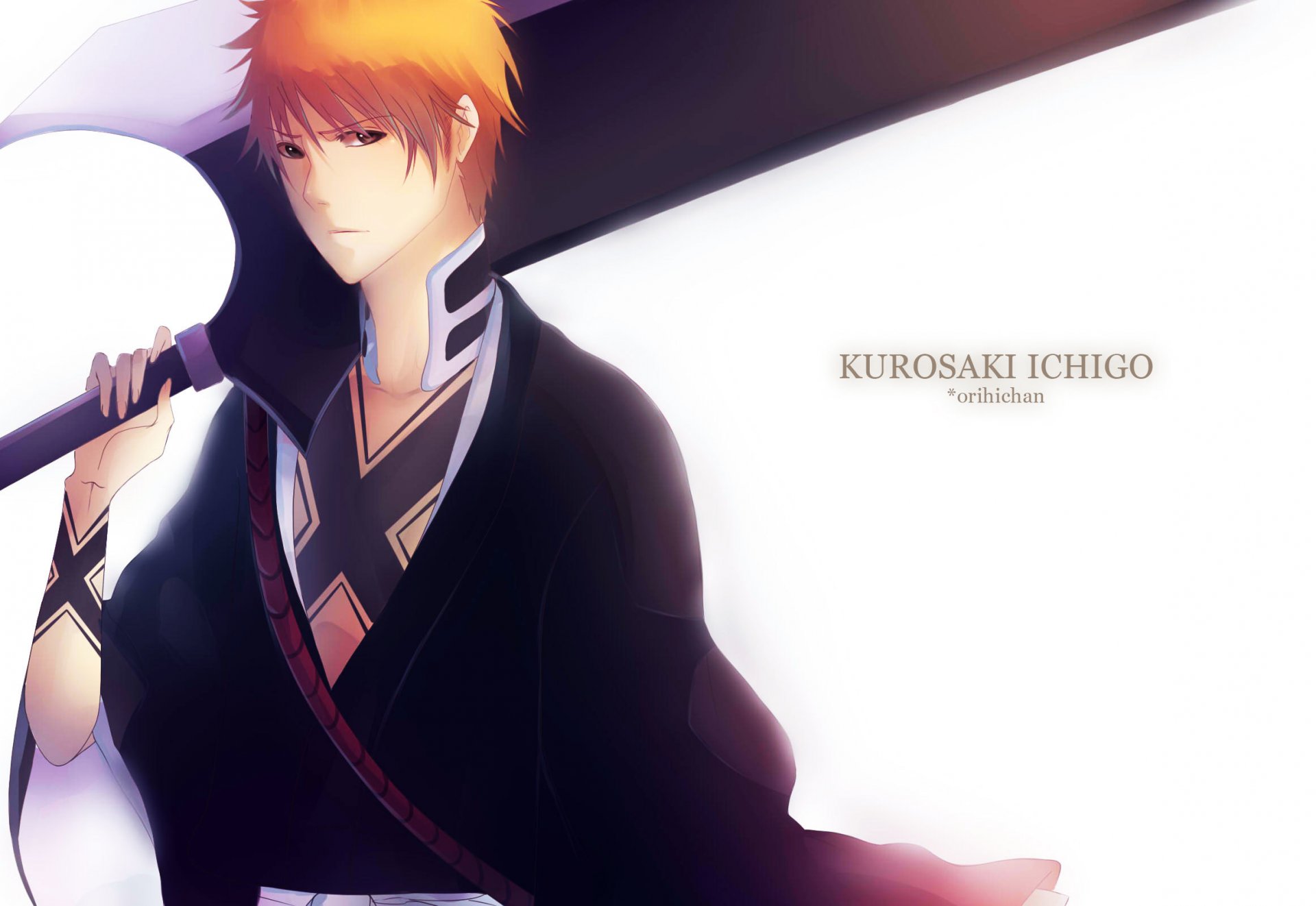 sztuka orichie facet ichigo kurosaki spojrzenie tatuaż broń miecz shinigami bleach bleach