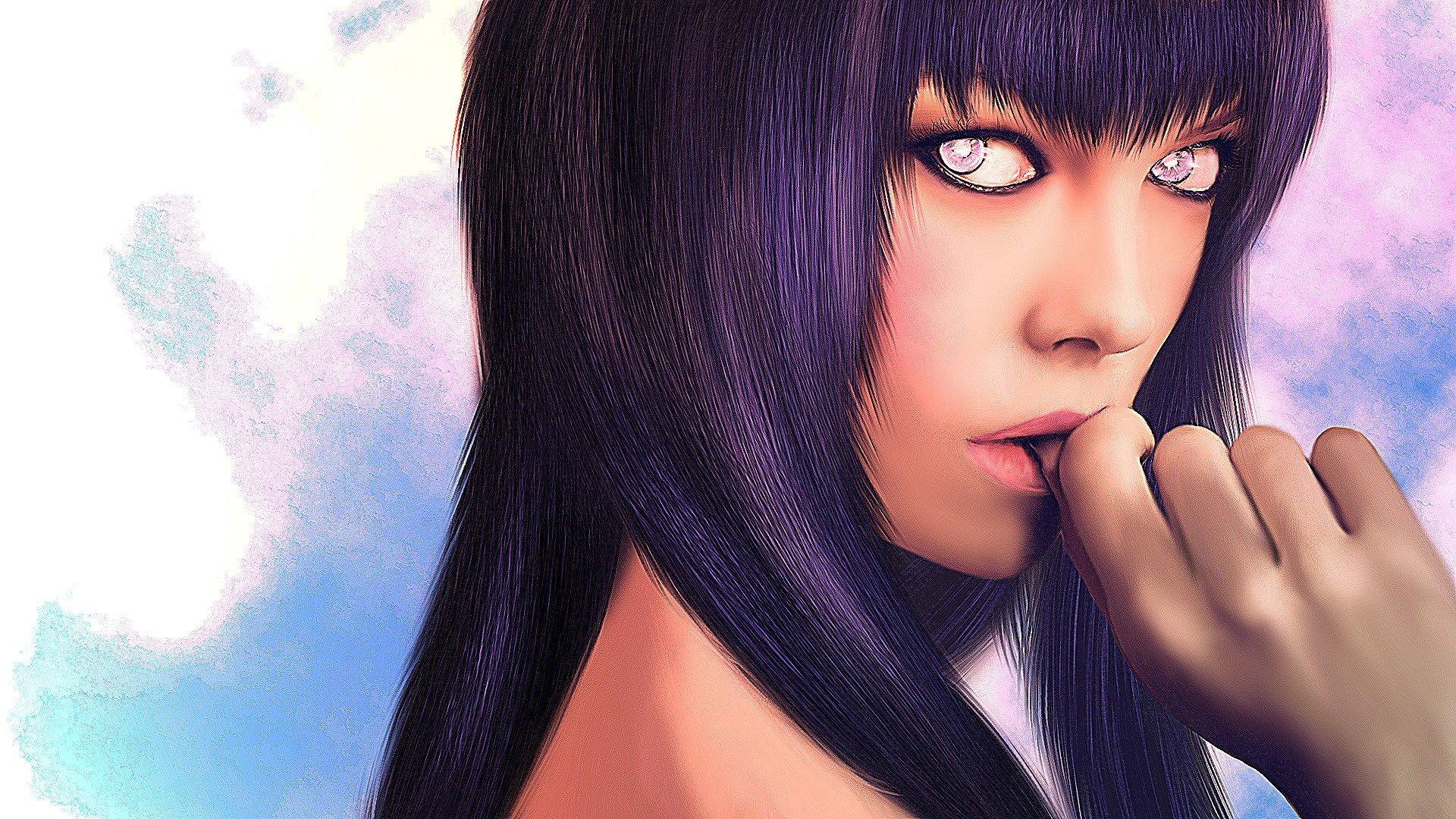 arte calumbrae ragazza hinata hyuga sguardo capelli labbra naruto