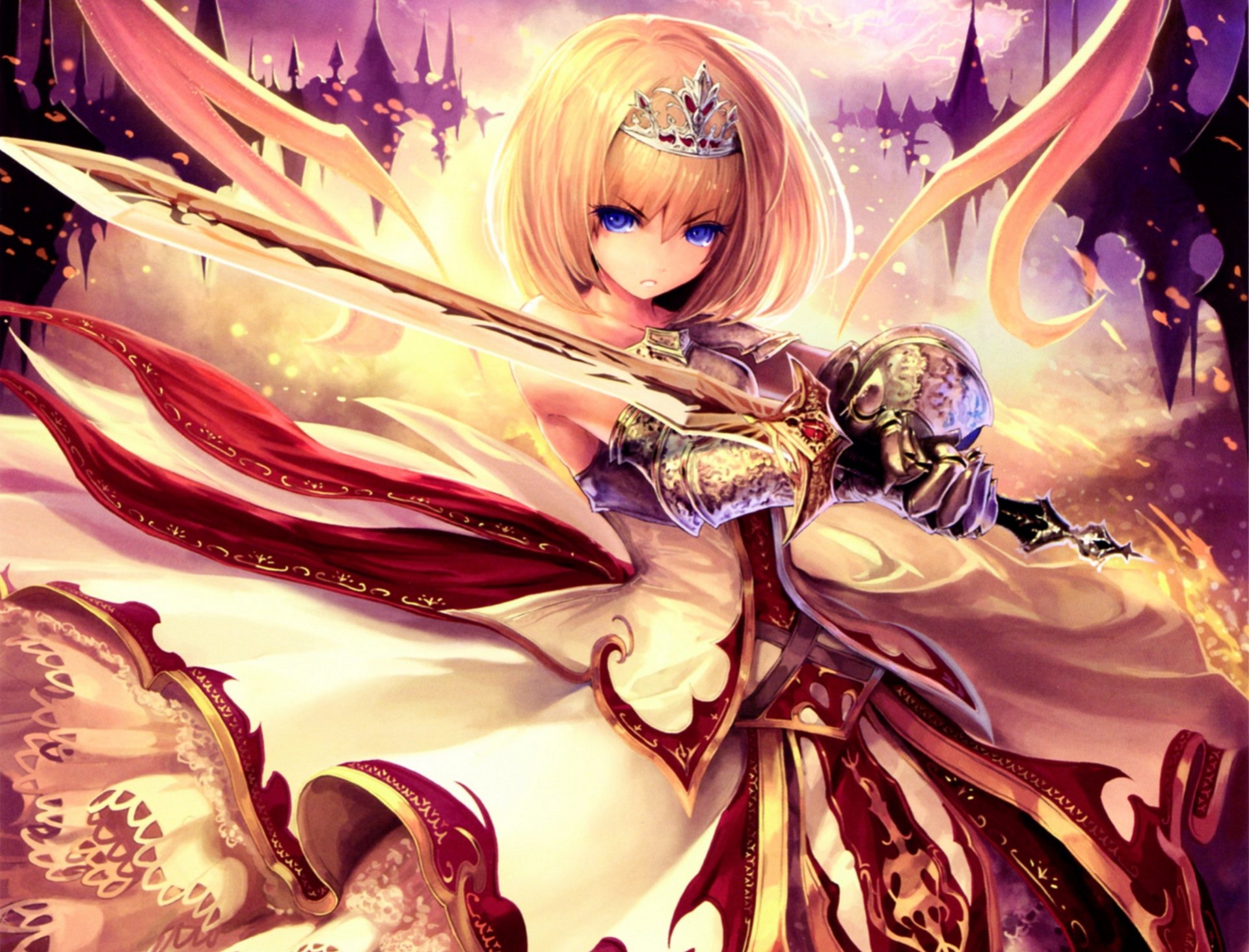 arte tachikawa mushimaro bimo anime no shingeki no bahamut chica alas espada arma tiara