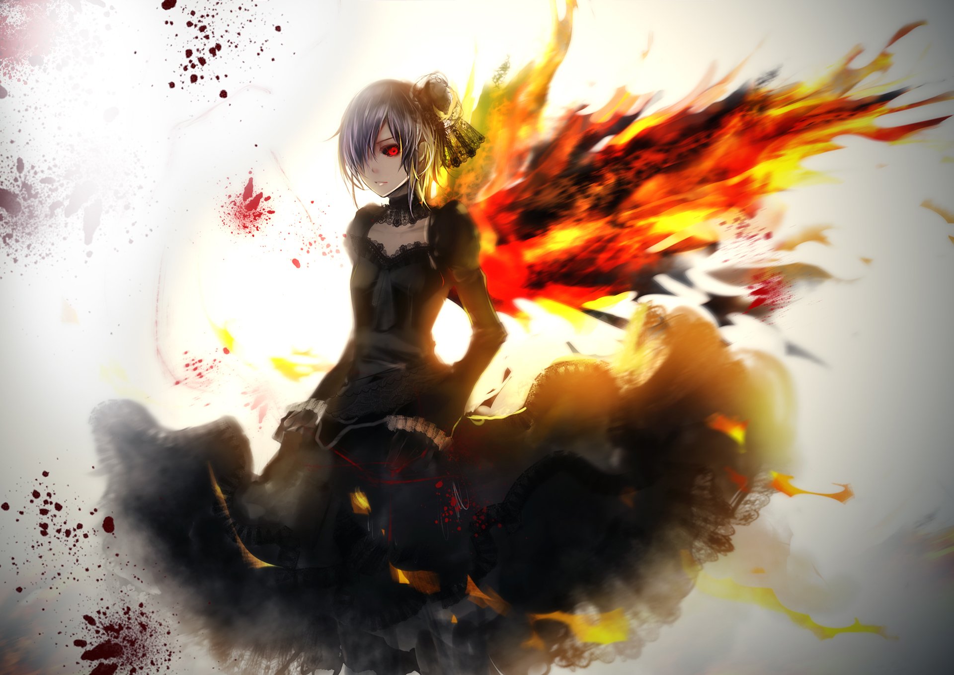 art bba biao anime tokyo ghoul kirishima touka fille ailes sang