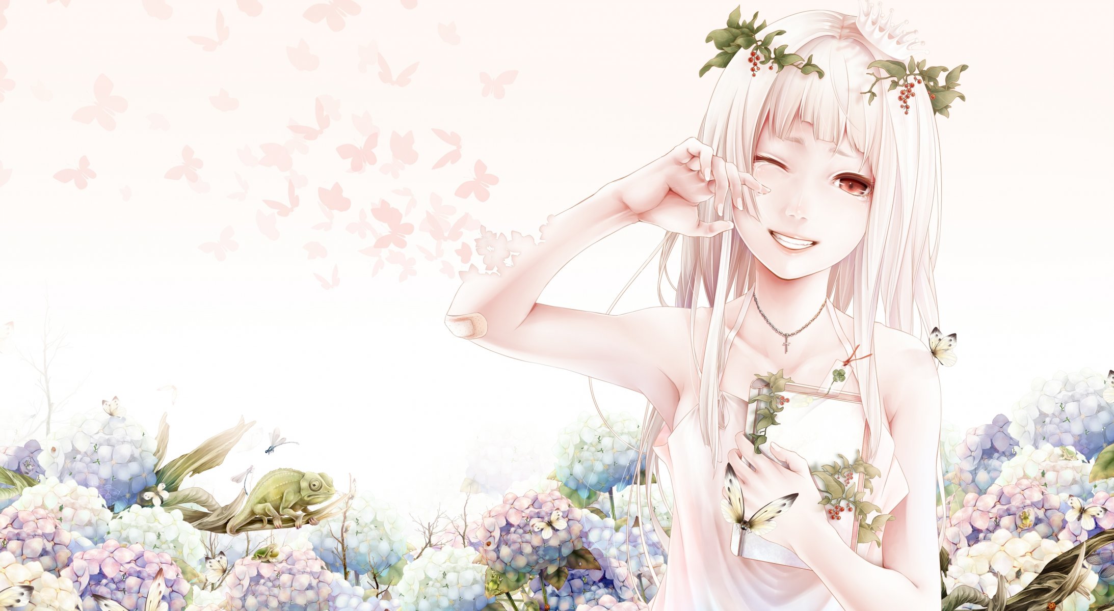 art bouno satoshi fille vue sourire geste livre papillons fleurs