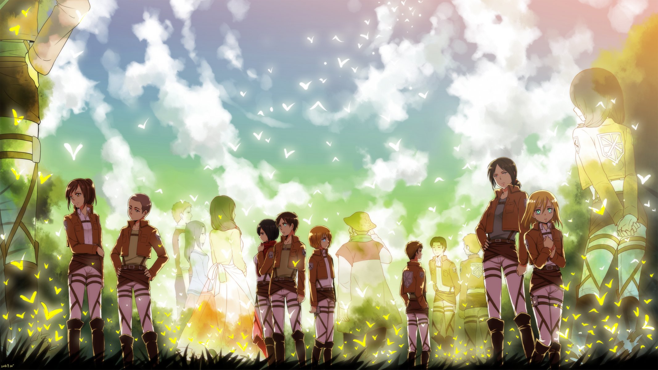 art moxue qianxi les filles les gars mikasa ackerman eren jaeger krista renz sasha braus armin arlert ymir connie springer carla jaeger tristesse silhouettes champ soldats shingeki pas kyojin