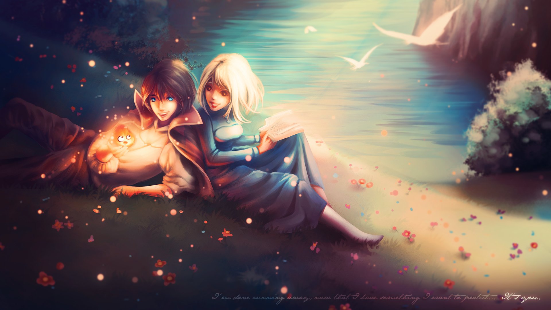 fan art howl s moving castle howl sophie howl s moving castle howl guy girl beach river fire demon book