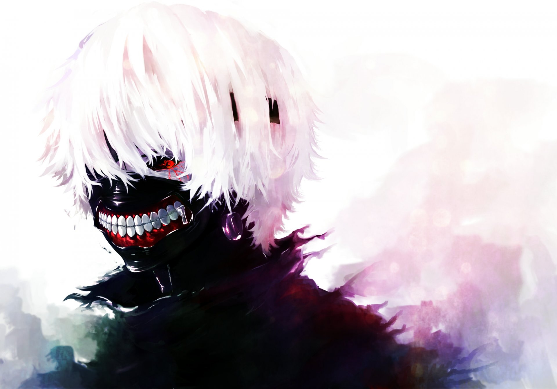 tokio ghul tokyo ghoul kaneki ken kaneki ken maska czerwone oko białe włosy anime sztuka