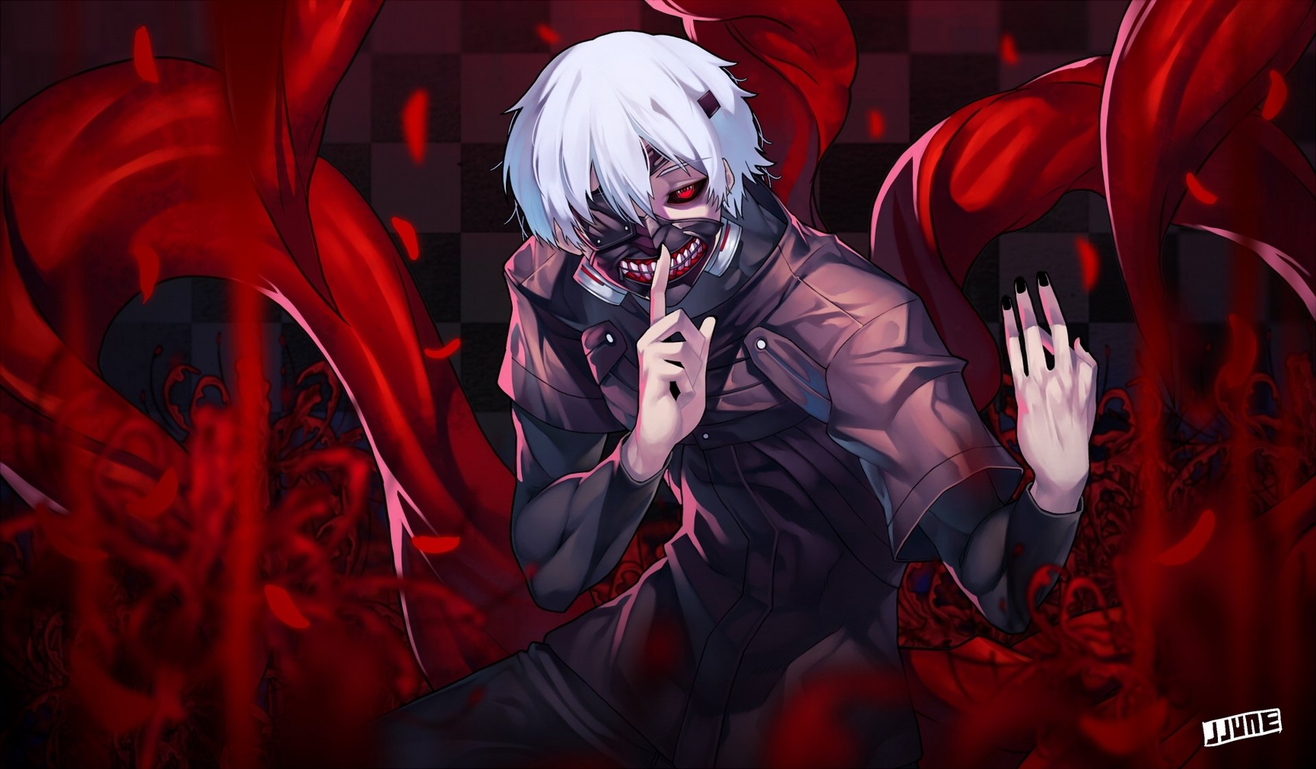 arte jjune anime ghoul de tokio tokio ghoul kaneki ken chico máscara gesto