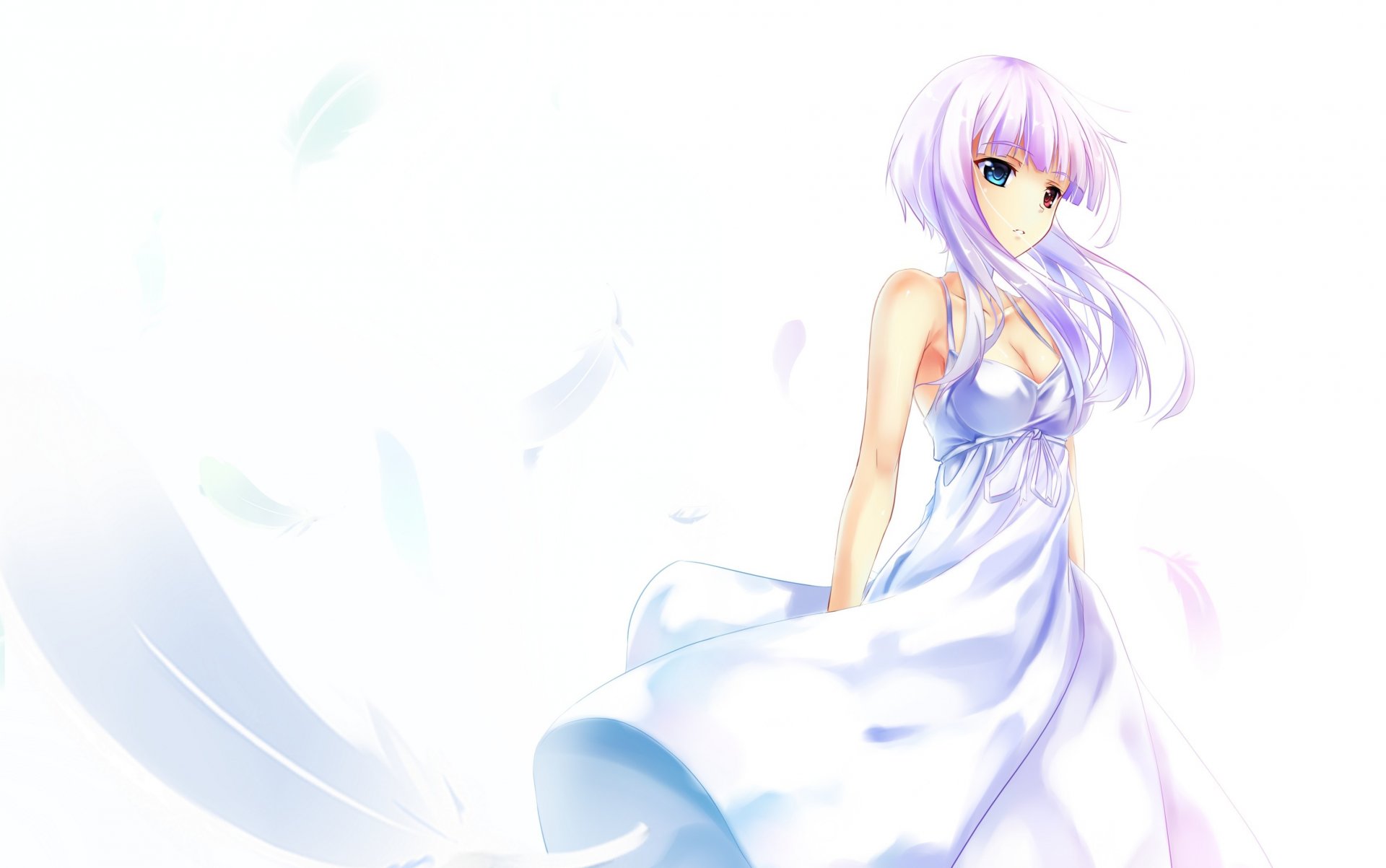 art ame no uta girl dress white feathers white background