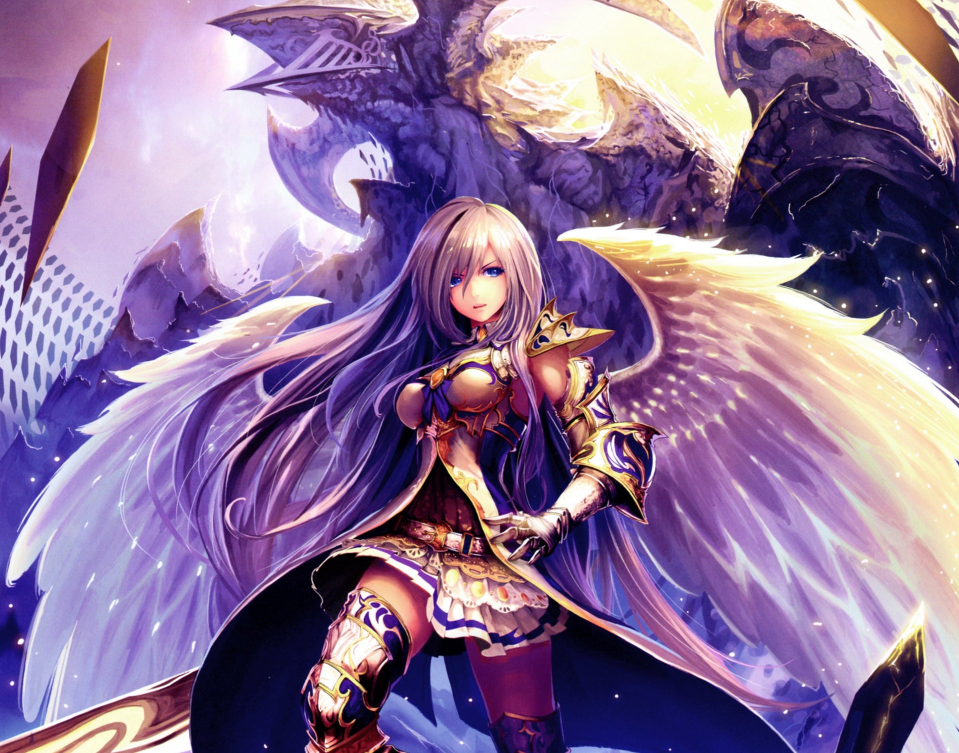 art tachikawa mushimaro shingeki no bahamut girl wings sword monster