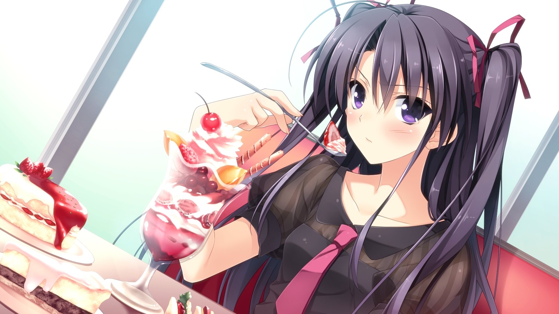 art suzuhira hiro fille morikubo yuna regard mécontentement bonbons crème glacée café berry