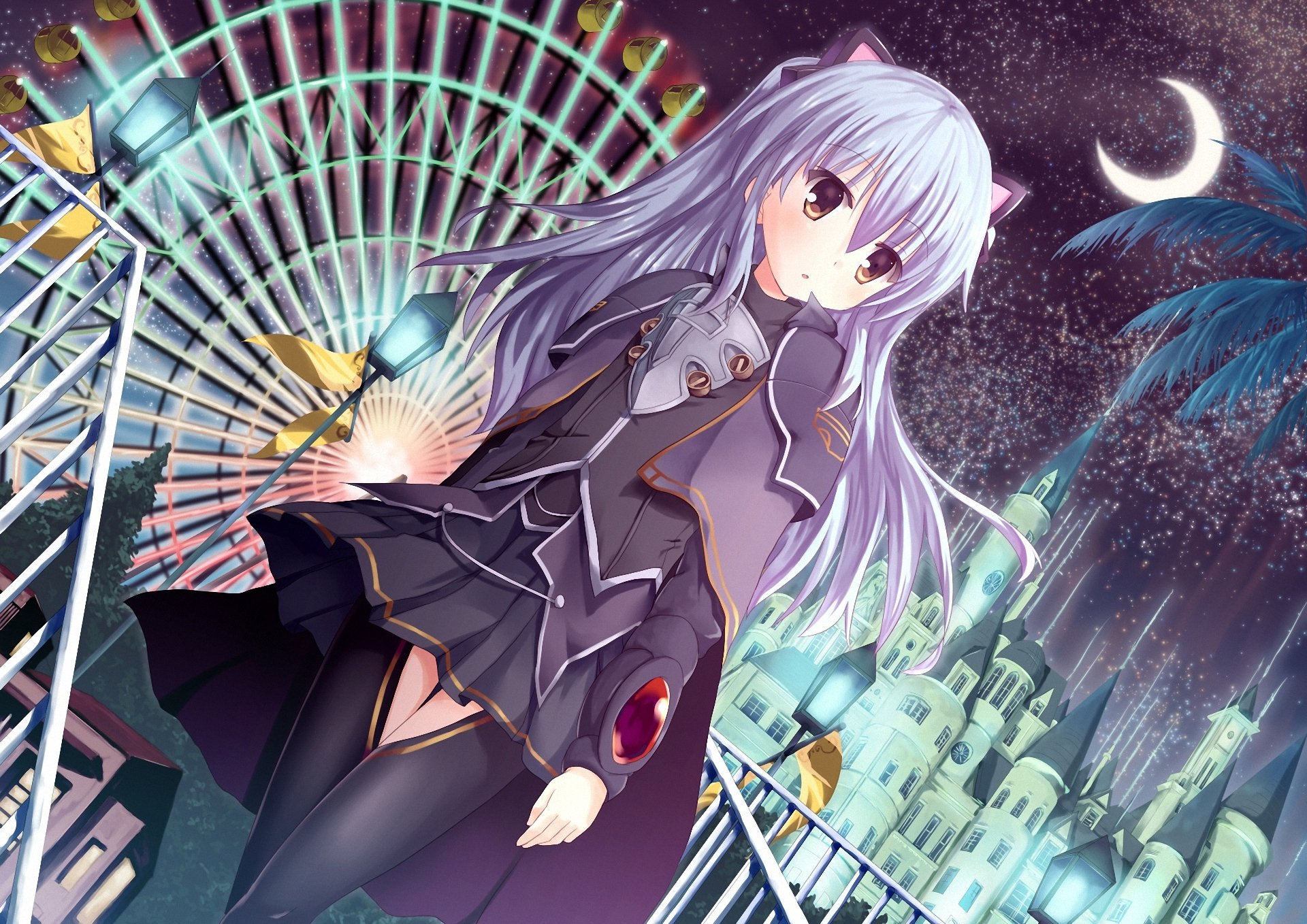 art eiyuu densetsu frances ope girl neko ears ferris wheel ferris wheel attraction city night