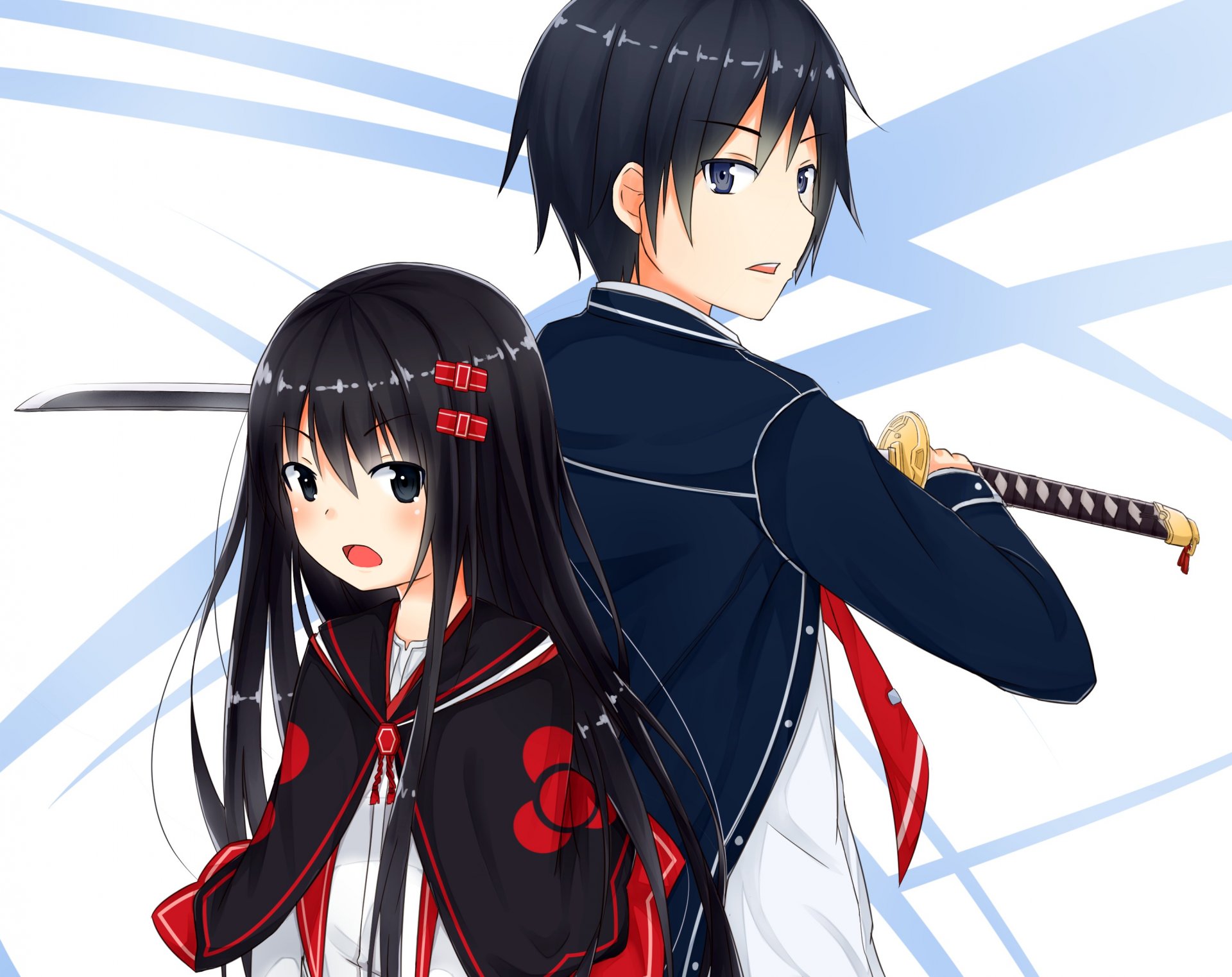 art ray-en girl guy katana weapon students form anime