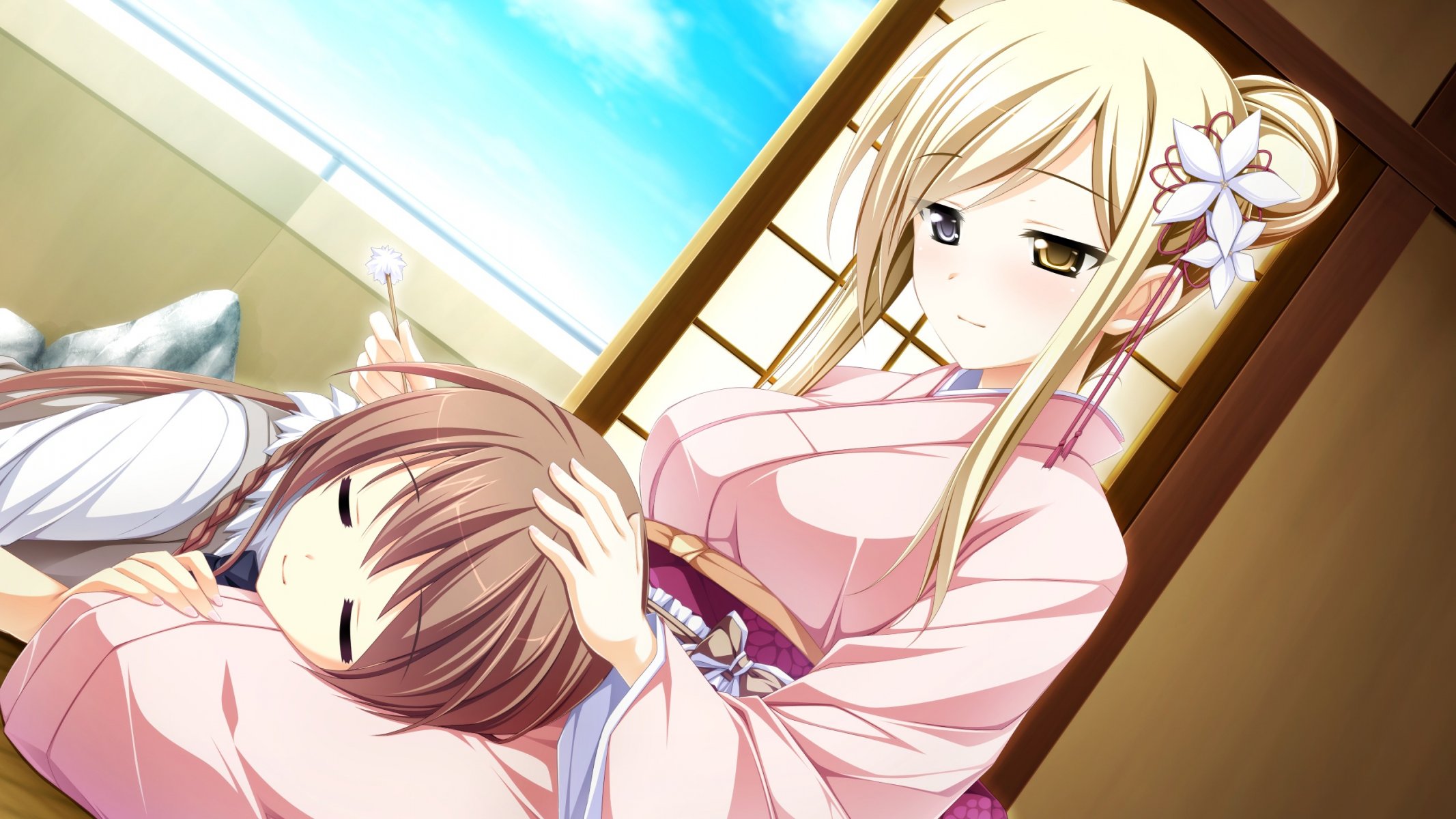 otome ga no tsumugu koi no tela miyama mizuki shishidou chihar ragazza ragazza sonno dormire kimono