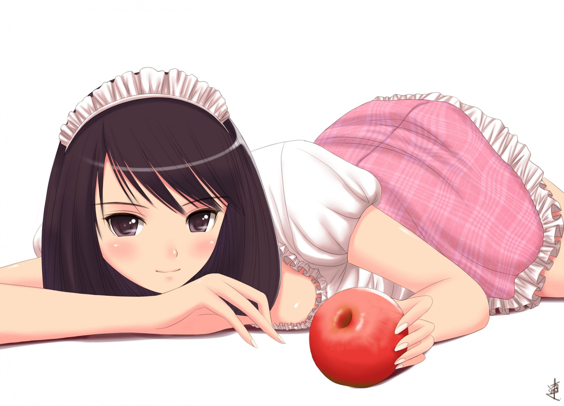 arte xiao lian chica manzana fondo blanco