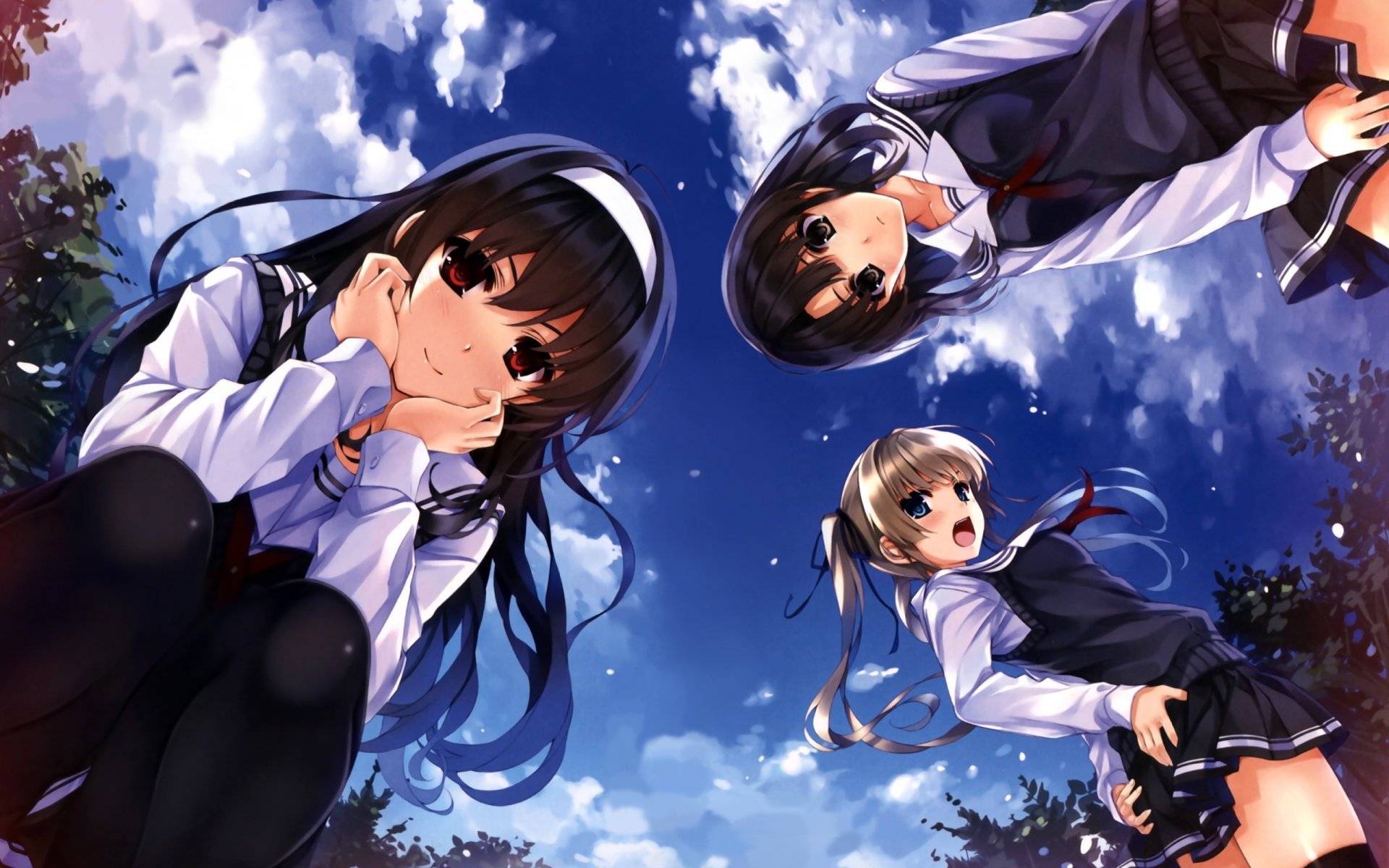 art misaki kurehito girls schoolgirl form bottom view sky