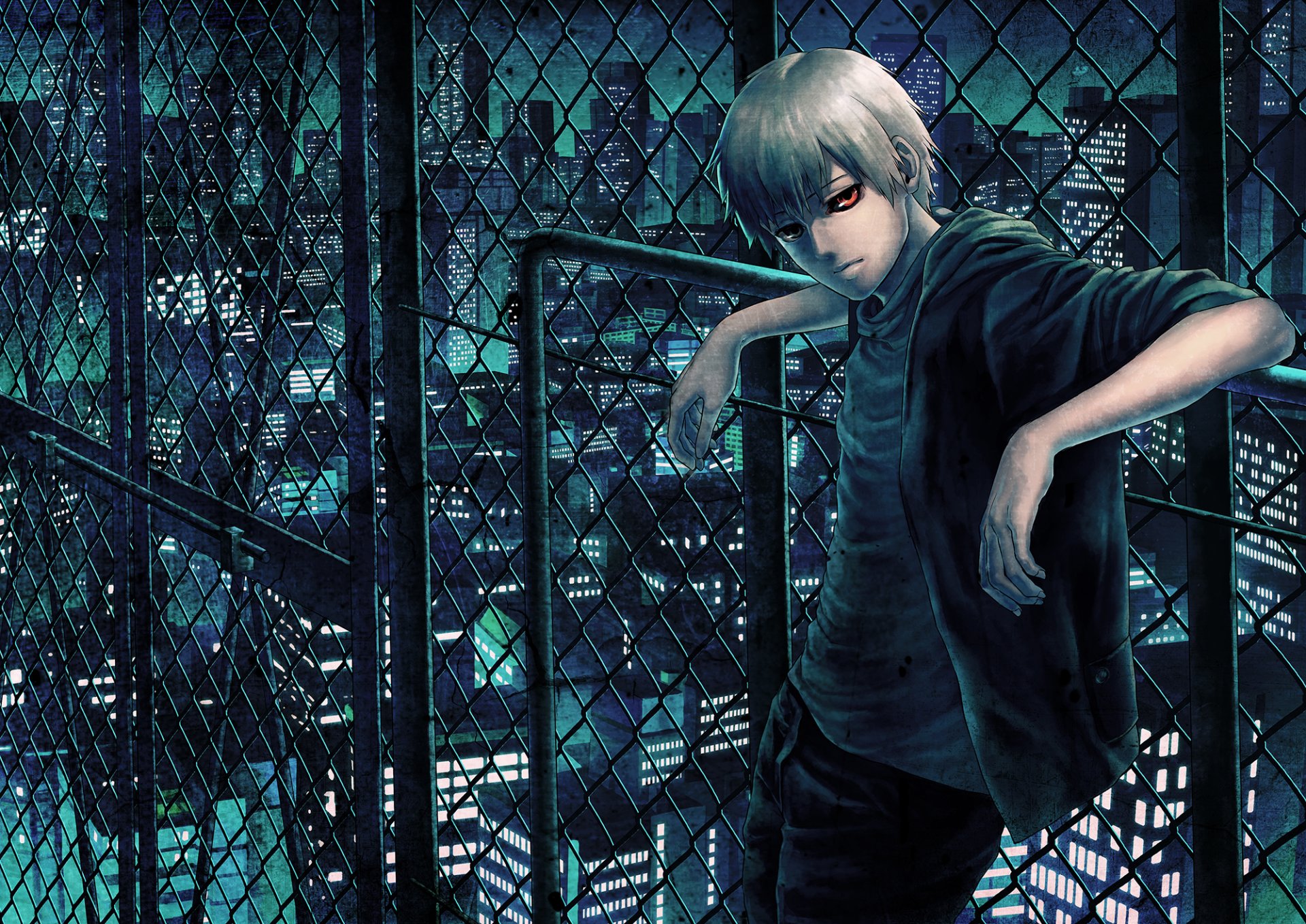 kunst etora anime tokyo ghoul tokyo ghoul kaneki ken kerl stadt gitter nacht