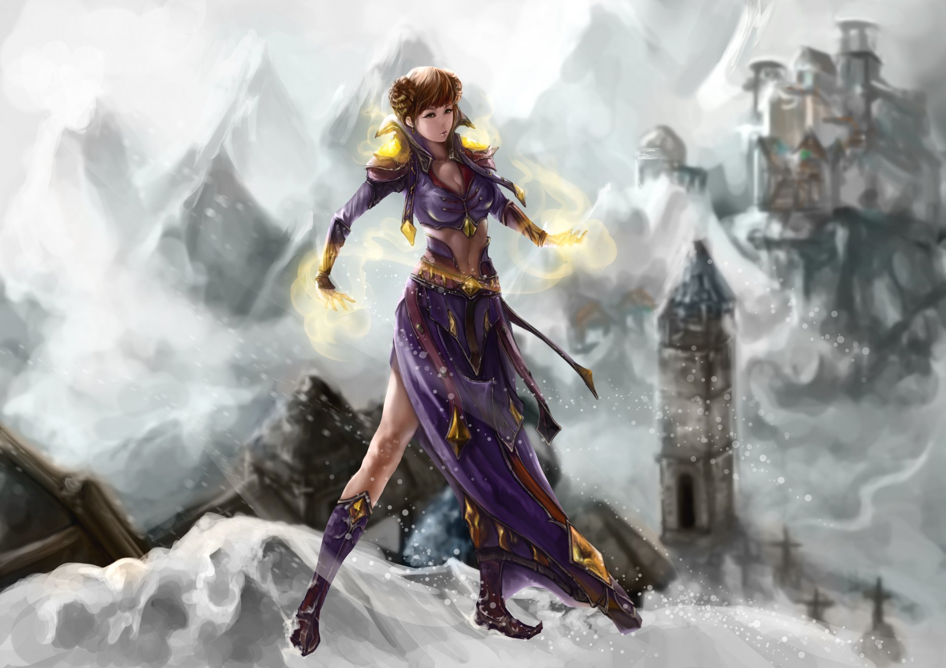 arte jakuroi chica cara mirada pelo vestido manos magia nieve frío invierno