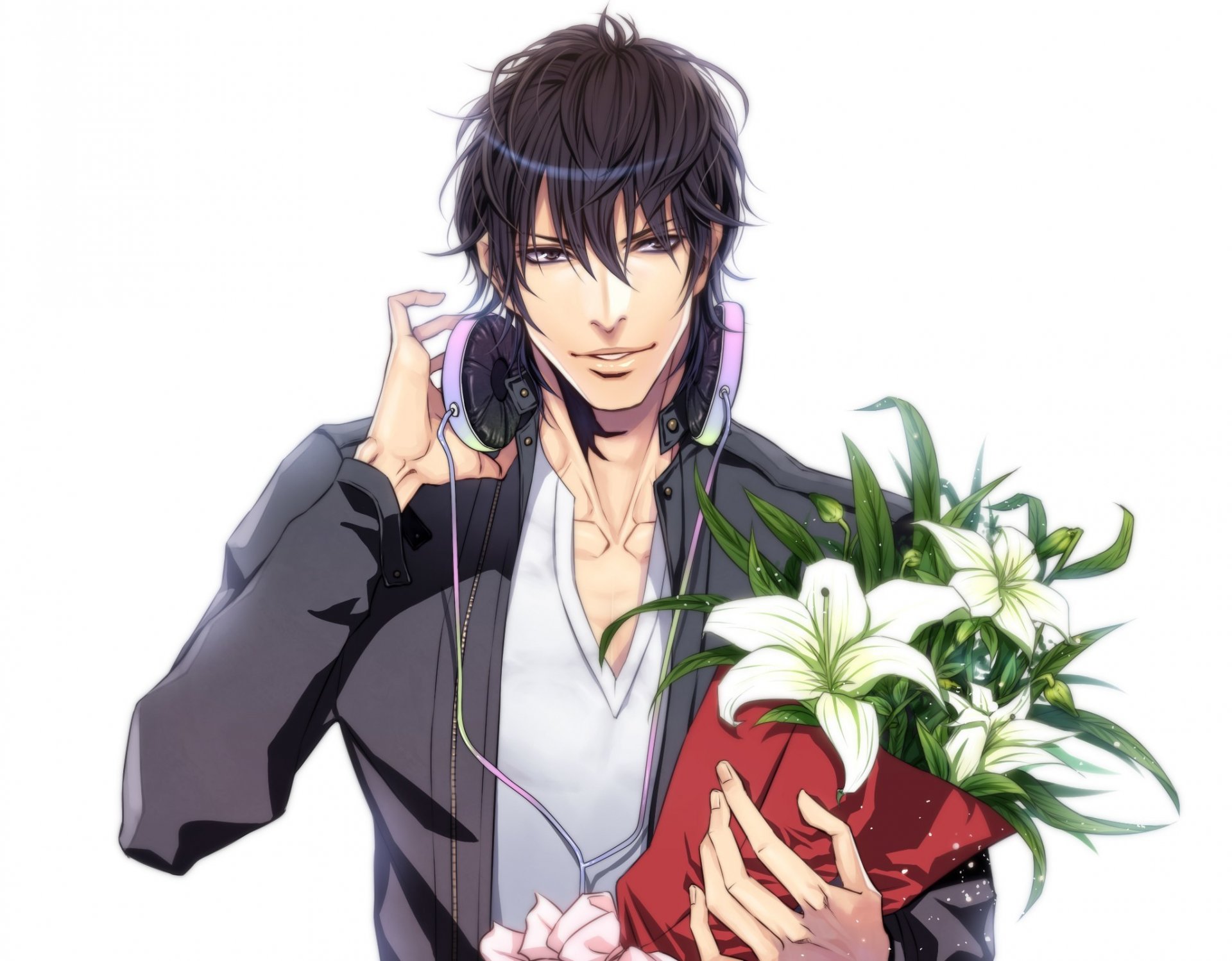 anime fidanzato bouquet fiori cuffie