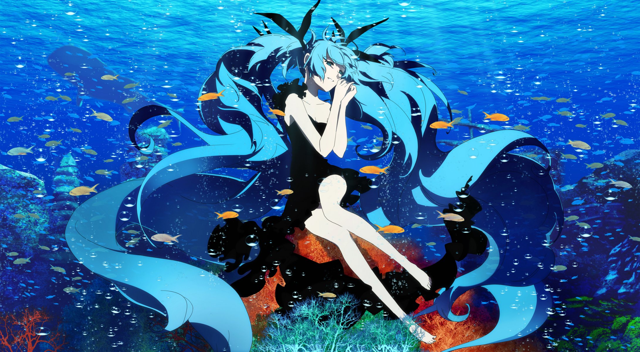 art haruyo imokenp deep-sea girl vocaloid hatsune miku dee girl under water fish