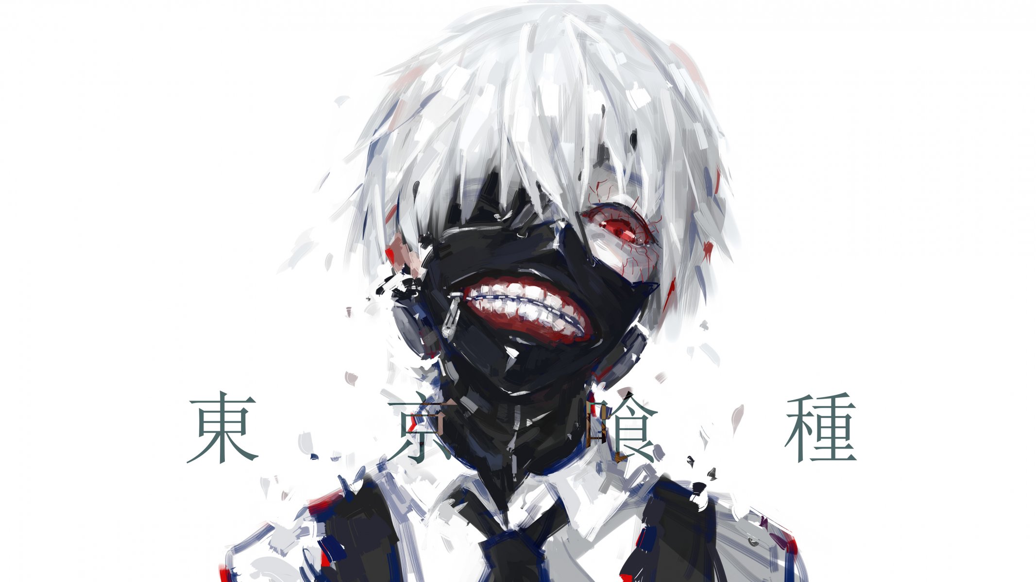 tokio ghul tokyo ghoul kaneki ken kaneki ken maska czerwone oko białe włosy anime