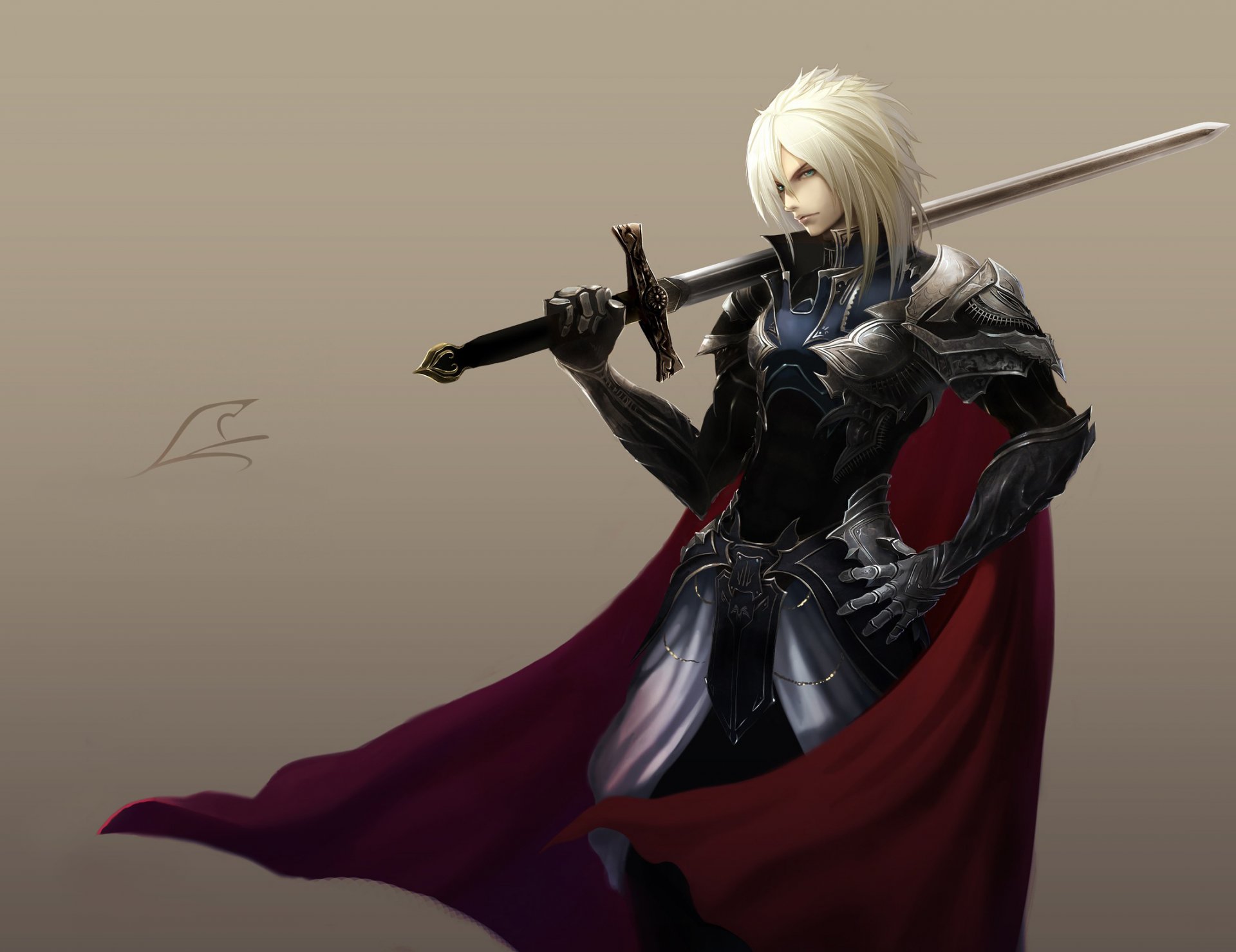 guy warrior sword leon blonde view coat armour